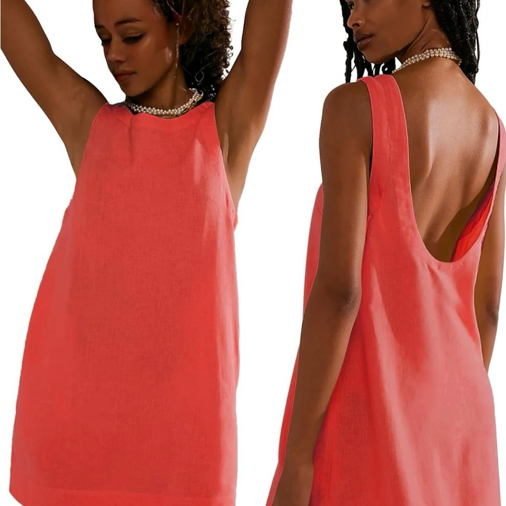 Low Back Sleeveless Tank Dresses with Pockets